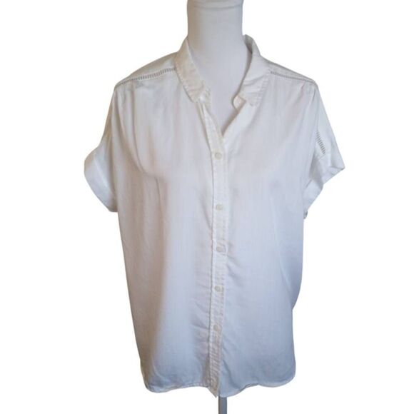 TIME & TRU WHITE BUTTON DOWN ROLL SLEEVE BLOUSE SZ.L EUC. - Picture 5 of 10